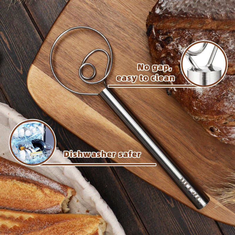 Jillmo Danish Dough Whisk, 12inch Stainless Steel Bread Whisk - Image 5