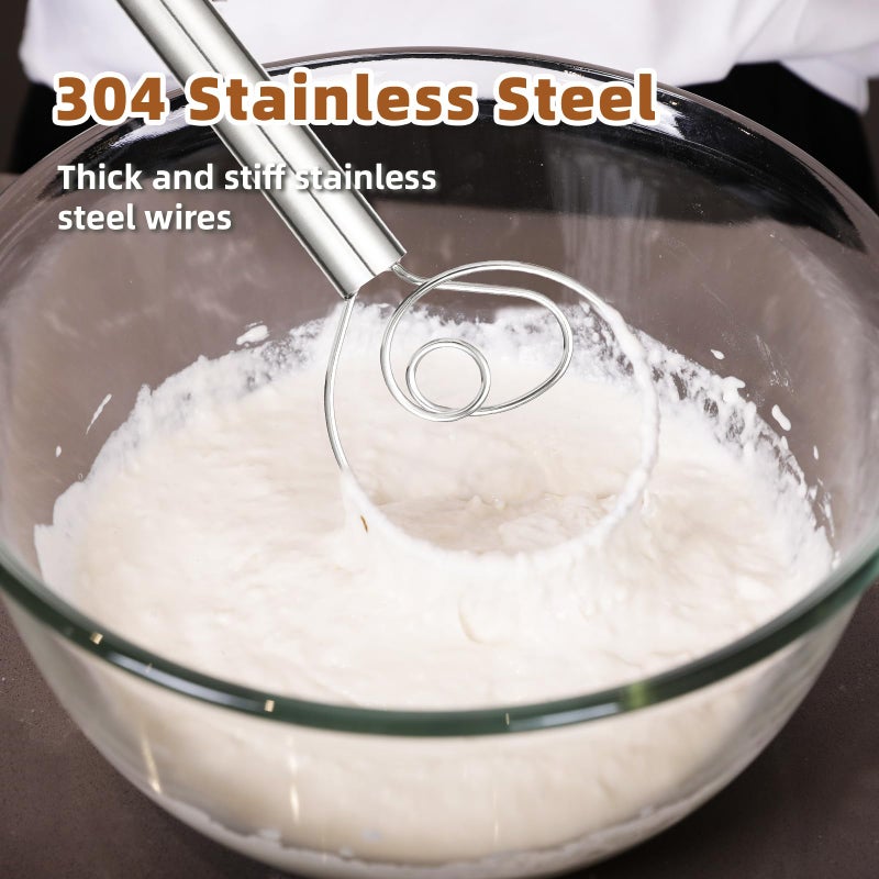 Jillmo Danish Dough Whisk, 12inch Stainless Steel Bread Whisk - Image 2
