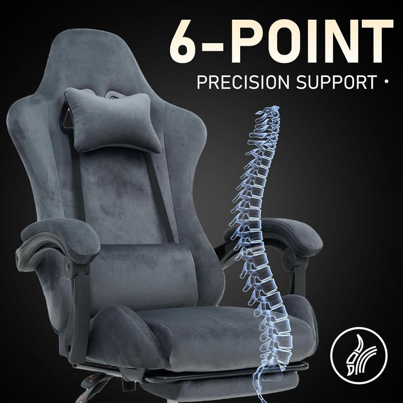 Computer Chair With Footrest, Ergonomic Office Gaming Chair, Height Adjustable And Lumbar Support Game Chair, Comfortable Fabric 360° Swivel Chair For Adults, Gray - Image 3