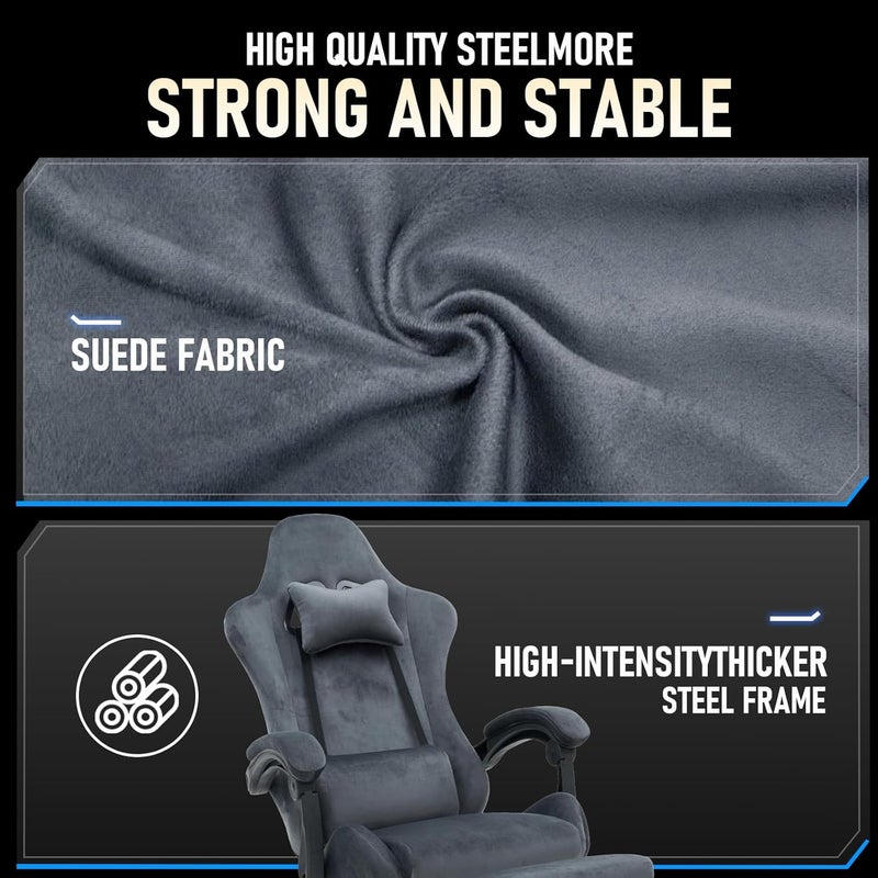 Computer Chair With Footrest, Ergonomic Office Gaming Chair, Height Adjustable And Lumbar Support Game Chair, Comfortable Fabric 360° Swivel Chair For Adults, Gray - Image 5