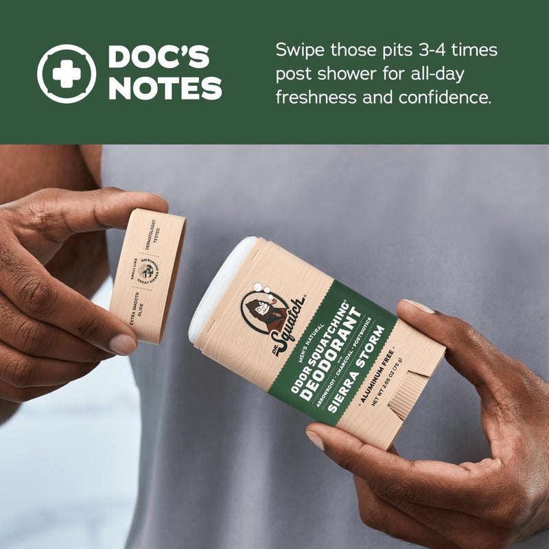 Dr. Squatch مزيل العرق الطبيعي للرجال من دكتور سكووتش - عاصفة سييرا - رائحة مثل سيكويا الجبال العملاقة - مزيل عرق للرجال خالي من الألمنيوم (2.65 أونصة، 3 عبوات) - Image 4