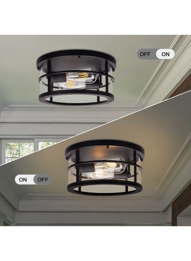 Darkaway Flush Mount Ceiling Light, 11.6 Inch Industrial Ceiling Light Fixture Outdoor Indoor Close to Ceiling with Clear Glass Shade for Hallway Balcony Porch Kitchen Living Room 2-Light - Image 2