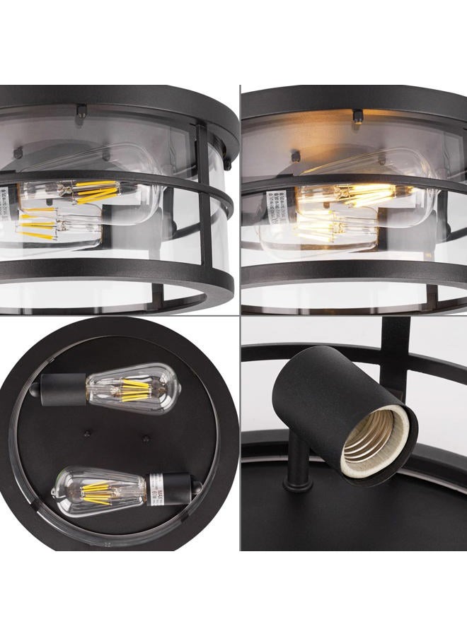 Darkaway Flush Mount Ceiling Light, 11.6 Inch Industrial Ceiling Light Fixture Outdoor Indoor Close to Ceiling with Clear Glass Shade for Hallway Balcony Porch Kitchen Living Room 2-Light - Image 3