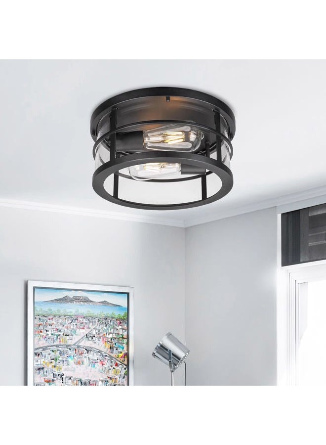 Darkaway Flush Mount Ceiling Light, 11.6 Inch Industrial Ceiling Light Fixture Outdoor Indoor Close to Ceiling with Clear Glass Shade for Hallway Balcony Porch Kitchen Living Room 2-Light - Image 5