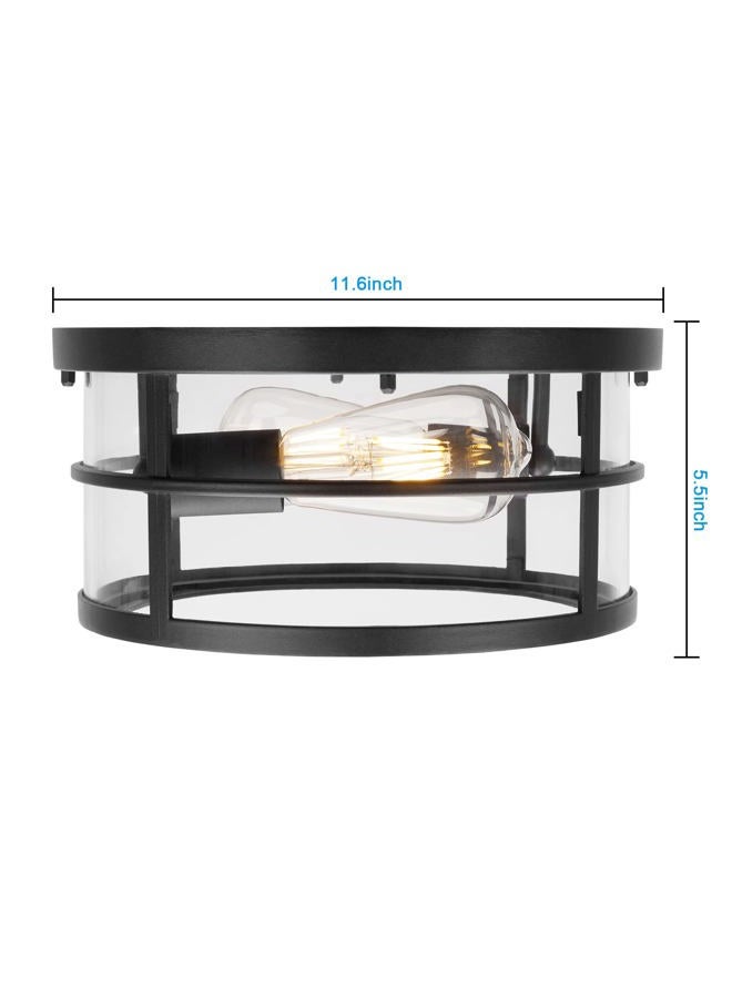 Darkaway Flush Mount Ceiling Light, 11.6 Inch Industrial Ceiling Light Fixture Outdoor Indoor Close to Ceiling with Clear Glass Shade for Hallway Balcony Porch Kitchen Living Room 2-Light - Image 4