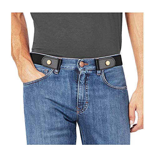 WHIPPY No Buckle Stretch No Show Belt for Men 1.38 inches Wide, Buckless Invisible Elastic Belt for Jeans Pants (Black, Small Size 30-48 inches) - Image 1