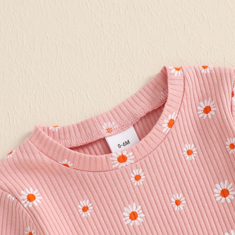 allshope Baby Girl Fall Clothes Set Floral Print Long Sleeve Tops Pants Cute Infant Toddler Outfits 6 12 18 24 Months 2T (Daisy Pink, 12-18 Months) - Image 4