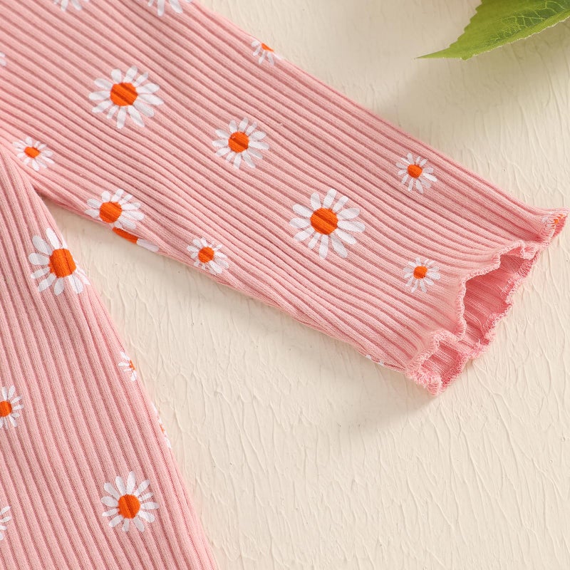 allshope Baby Girl Fall Clothes Set Floral Print Long Sleeve Tops Pants Cute Infant Toddler Outfits 6 12 18 24 Months 2T (Daisy Pink, 12-18 Months) - Image 5