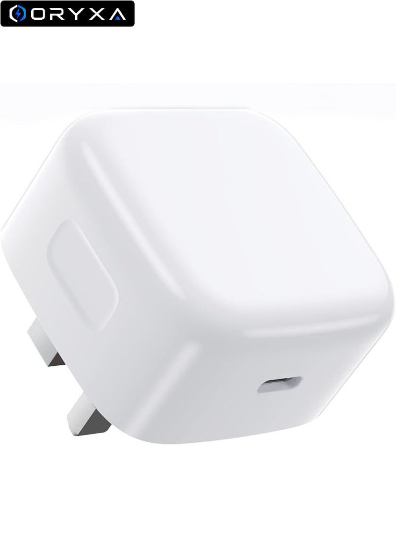 ORYXA Type C Charger 35W | USB C PD Fast Wall Charger Plug for iPhone 17/16/15/14/13/12 Series, Plus/Pro/Pro Max - UK 3-Pin Power Adapter Type C, White - Image 1