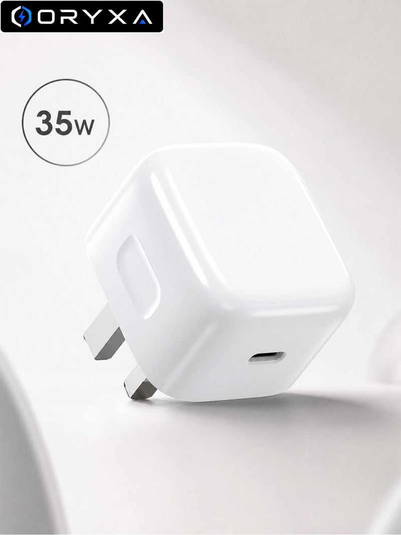 ORYXA Type C Charger 35W | USB C PD Fast Wall Charger Plug for iPhone 17/16/15/14/13/12 Series, Plus/Pro/Pro Max - UK 3-Pin Power Adapter Type C, White - Image 1