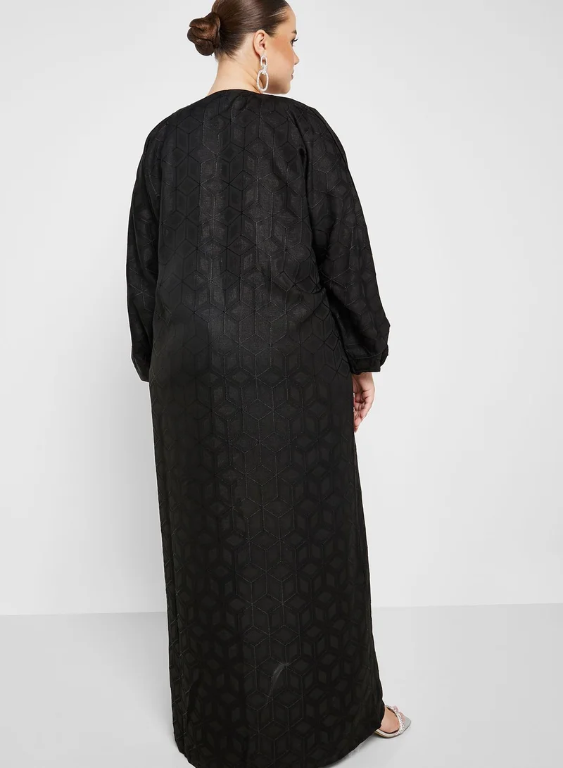 Hayas Closet Curve Balloon Sleeve Embellished Abaya