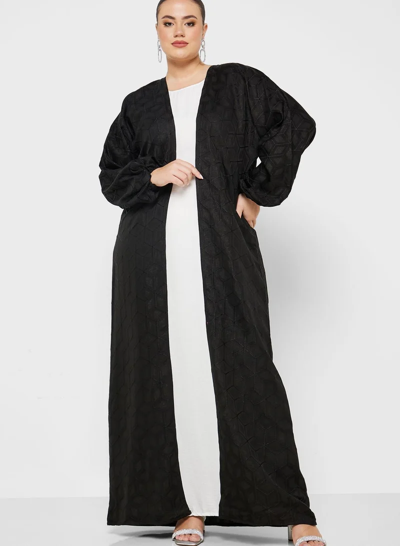 Hayas Closet Curve Balloon Sleeve Embellished Abaya