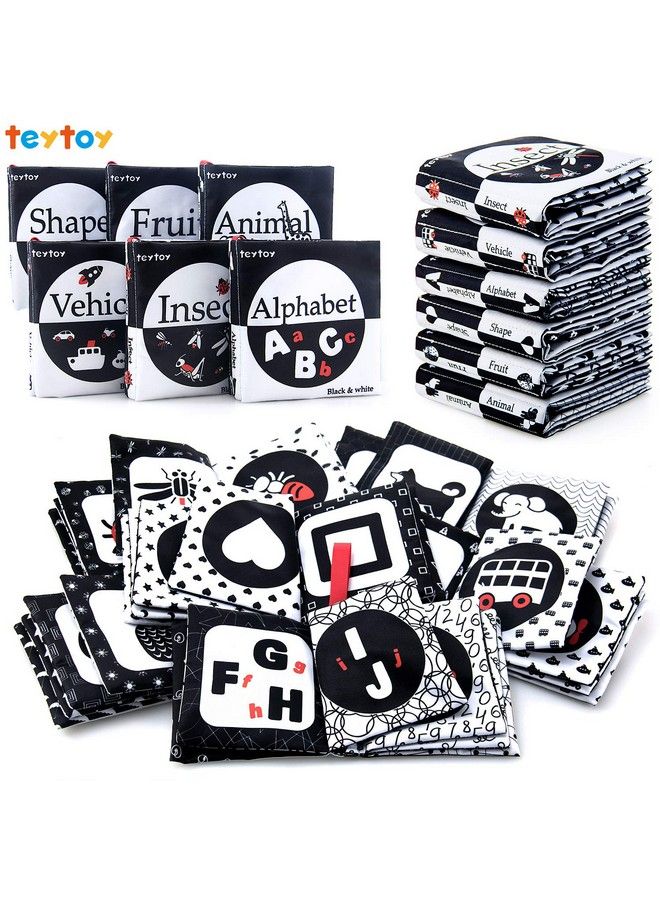 teytoy My First Soft Book, 6 Pcs Nontoxic Fabric Baby Cloth Activity Crinkle Soft Black And White Books For Infants Boys And Girls Early Educational Toys Perfect For Baby Shower - Image 2