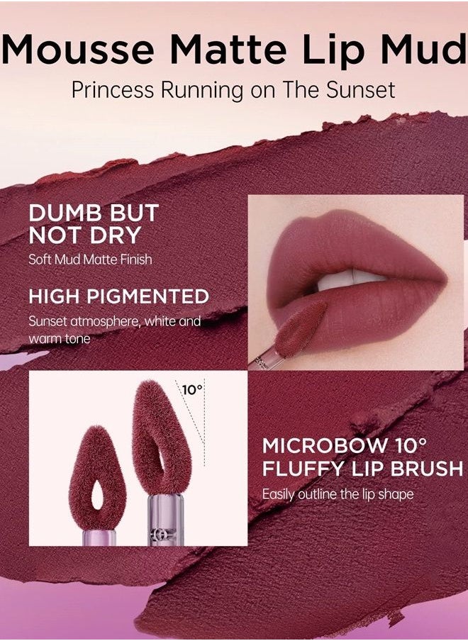 COLORKEY - Velvety Mousse Fluffy Lip Mud (P112 Go Wild), Matte Lipstick Long Lasting Smooth Velvet Lip Stains Lip Tint Beauty Lips Makeup | Mud Texture, Sunset Warm Colors, Microbow 10° Fluffy Lip Brush - Image 1