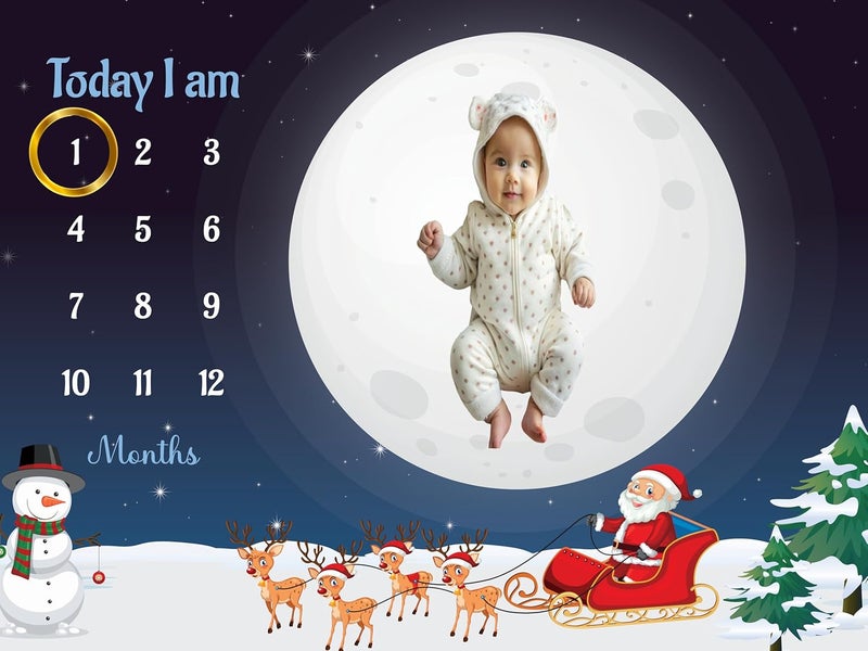 Hoolloomooloo Baby Monthly Milestone Blanket 112 Months Soft AllSeason AC Blanket Ideal for Newborn Boys Girls Perfect Growth Tracker Photoshoot Prop with Christmas Theme 120x90 cm - Image 2