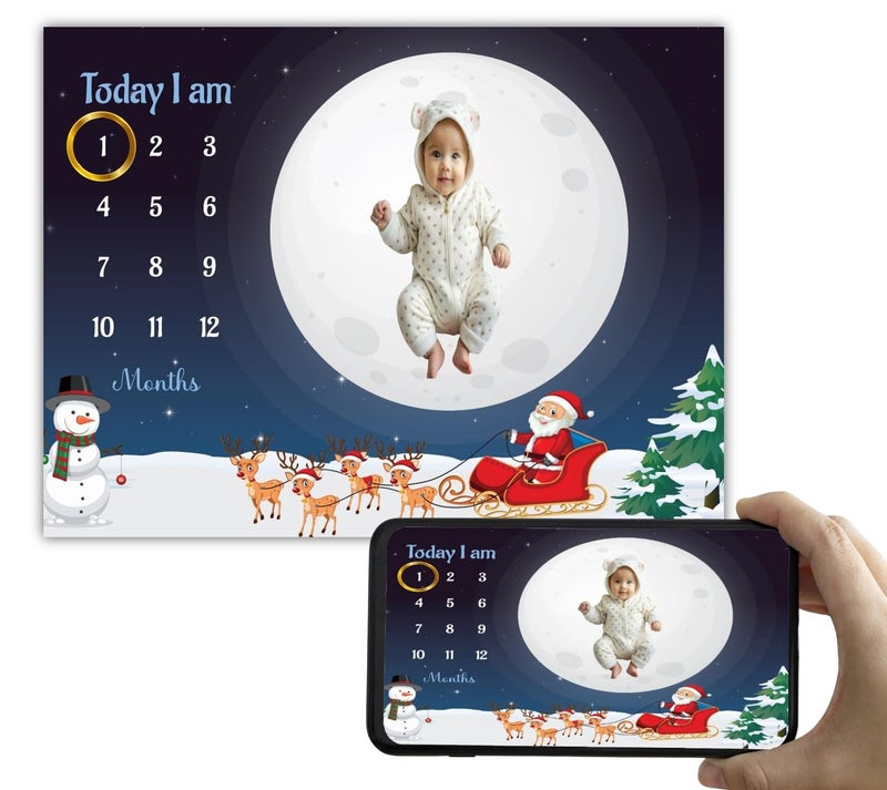 Hoolloomooloo Baby Monthly Milestone Blanket 112 Months Soft AllSeason AC Blanket Ideal for Newborn Boys Girls Perfect Growth Tracker Photoshoot Prop with Christmas Theme 120x90 cm - Image 1