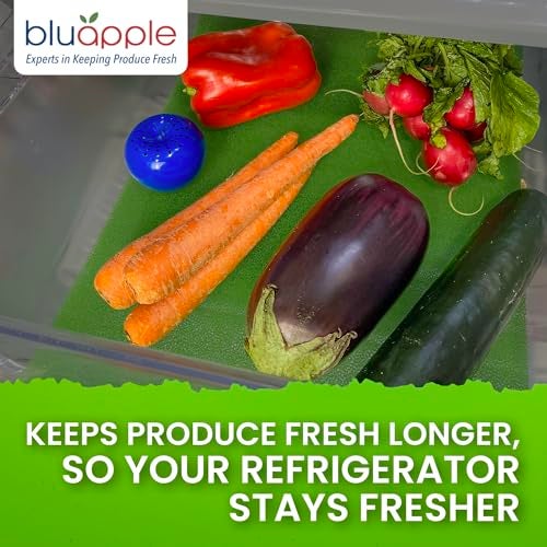 Bluapple FreshMats - Refrigerator Bin Liners, Fridge Drawer Mats - Keeps Produce Fresh Longer, Prevents Bruising, Promotes Air Circulation - BPA-Free Polyurethane Foam - (4-Piece Set, 12"x15", Green) - Image 5