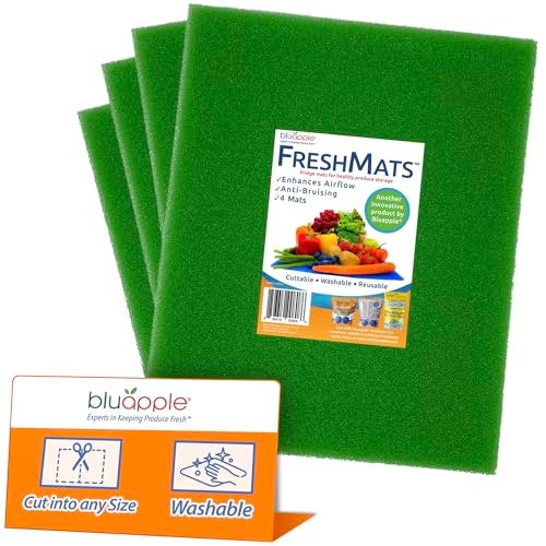 Bluapple FreshMats - Refrigerator Bin Liners, Fridge Drawer Mats - Keeps Produce Fresh Longer, Prevents Bruising, Promotes Air Circulation - BPA-Free Polyurethane Foam - (4-Piece Set, 12"x15", Green) - Image 1