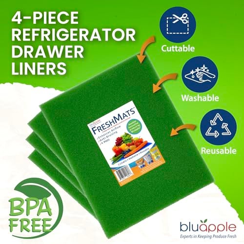 Bluapple FreshMats - Refrigerator Bin Liners, Fridge Drawer Mats - Keeps Produce Fresh Longer, Prevents Bruising, Promotes Air Circulation - BPA-Free Polyurethane Foam - (4-Piece Set, 12"x15", Green) - Image 3