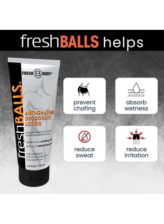 Fresh Body لوشن فريش بولز من فريش بودي، 3.4 أونصة سائلة - كريم مهدئ مضاد للاحتكاك للرجال إلى بودرة - مزيل عرق ونظافة لمنطقة العانة - Image 3