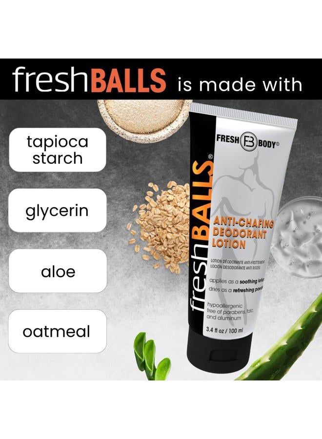 Fresh Body لوشن فريش بولز من فريش بودي، 3.4 أونصة سائلة - كريم مهدئ مضاد للاحتكاك للرجال إلى بودرة - مزيل عرق ونظافة لمنطقة العانة - Image 5