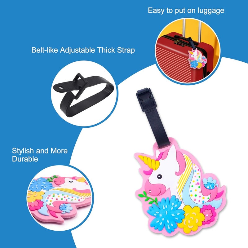 Finex 4 Pcs Set Assorted Unicorns Silicone Travel Luggage Baggage Identification Labels ID Tag for Bag Suitcase Plane Cruise Ships with Belt Strap - Image 3