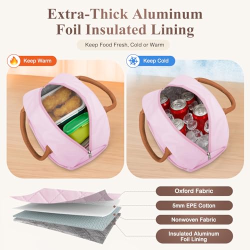 KUBYA Lunch Box for Women Adult Men Insulated Cute Quilted Lunch Bag Women Reusable Large Lunch Tote Bag Leakproof Simple Cooler Bag for Work Office Picnic Beach or Travel - Image 2