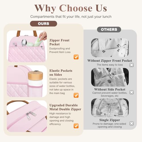 KUBYA Lunch Box for Women Adult Men Insulated Cute Quilted Lunch Bag Women Reusable Large Lunch Tote Bag Leakproof Simple Cooler Bag for Work Office Picnic Beach or Travel - Image 5