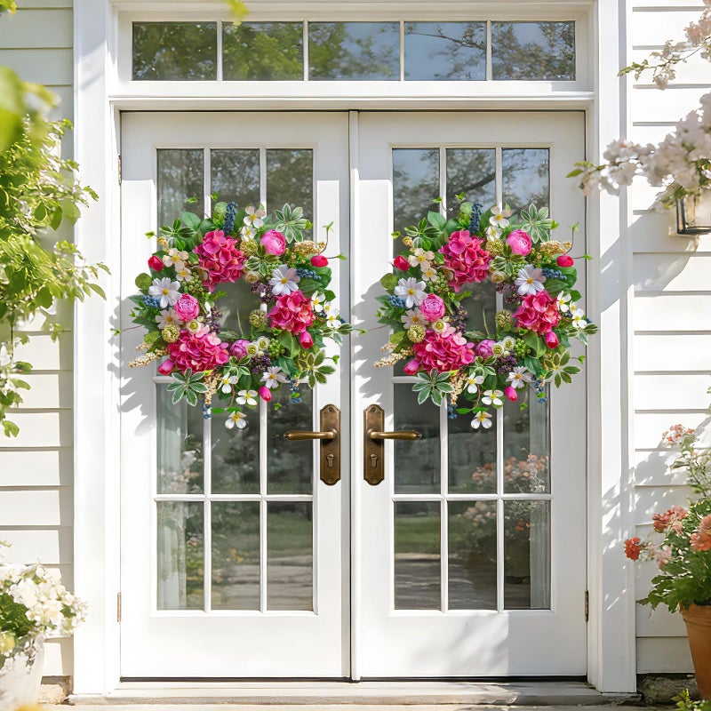 Soomeir Spring Wreaths for Front Door Outside Summer Wreath 24 Inch with Luxury Peony & Hydrangea Floral Wreaths with Greenery Colorful Seasonal Spring Door Wreath for Outdoor Home Decor - Image 5