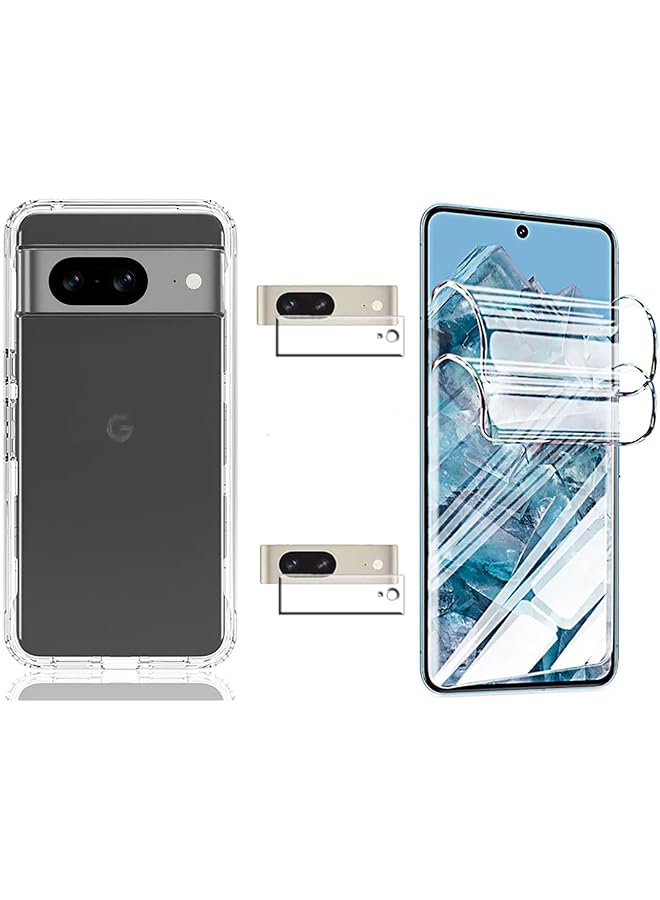 erorex 1 Plus 2 Plus 2Pcs Compatible With Google Pixel 8 5G Screen Protector And Case And Camera Protector Hydraulic Film Soft Scratch Proof Transparent Cover Clear  - Image 1