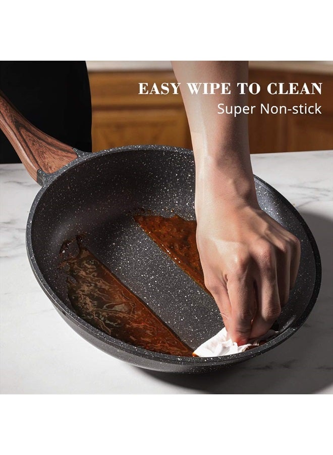 Sensarte Nonstick Frying Pan Skillet with Lid, Swiss Granite Coating Omelette with Cover, Healthy Cookware Chef's with Top, PFOA Free (8" + Glass Lid)  - Image 4