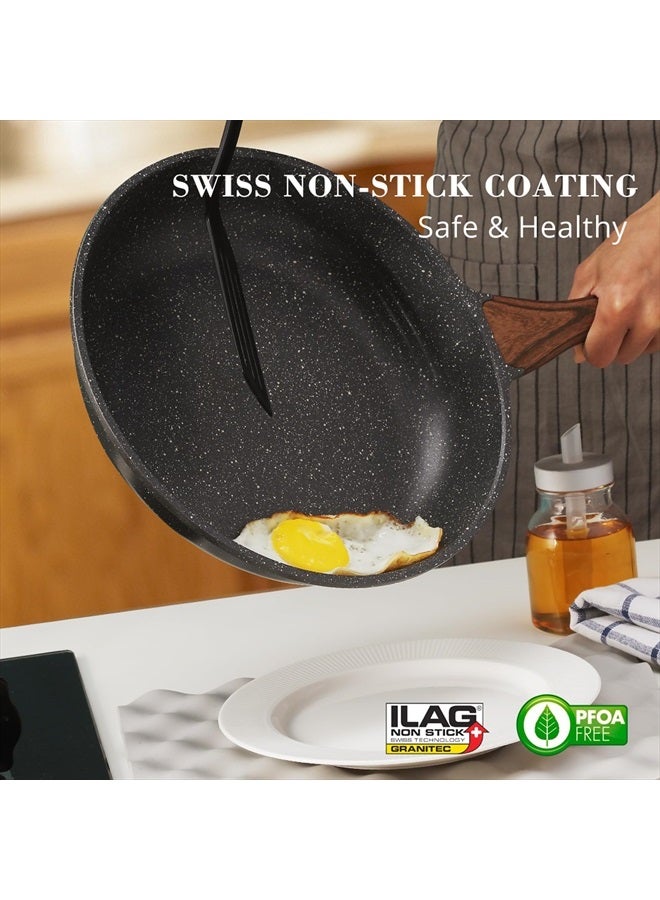 Sensarte Nonstick Frying Pan Skillet with Lid, Swiss Granite Coating Omelette with Cover, Healthy Cookware Chef's with Top, PFOA Free (8" + Glass Lid)  - Image 2