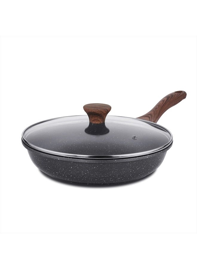 Sensarte Nonstick Frying Pan Skillet with Lid, Swiss Granite Coating Omelette with Cover, Healthy Cookware Chef's with Top, PFOA Free (8" + Glass Lid)  - Image 1