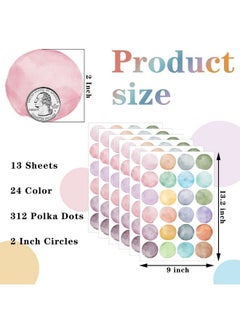 Chinco 2 Inch 312 Pcs Polka Dot Wall Decals For Girls Bedroom Boho Rainbow Wall Decal Stickers Nursery Wallpaper Classroom Decor Round Plain Colors Wall Decals For Kids Baby Teen Decor (Watercolors)  - Image 4
