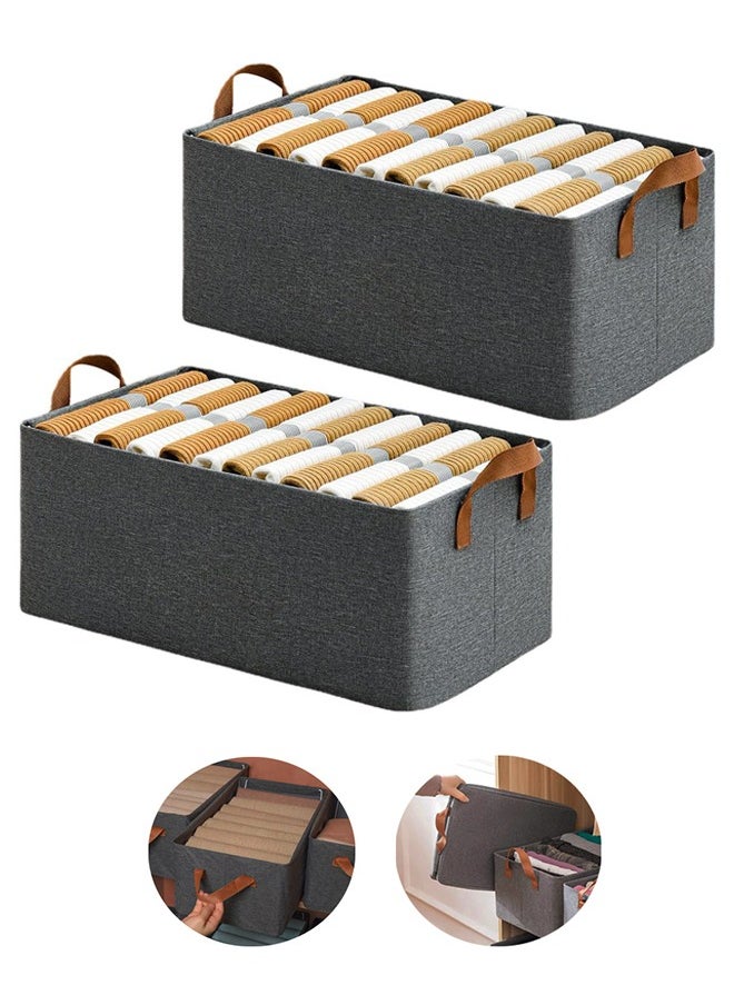 BUPY 2 Piece Folding Storage Box, Linen Storage Baskets, Wardrobe Closets Organizers for All Clothing, Household Sundries Foldable Storage Bins for Toys, Books, Home Supplies, Large Size(Grey)  - Image 1