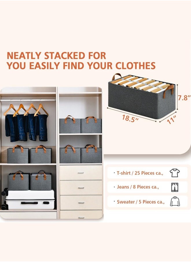 BUPY 2 Piece Folding Storage Box, Linen Storage Baskets, Wardrobe Closets Organizers for All Clothing, Household Sundries Foldable Storage Bins for Toys, Books, Home Supplies, Large Size(Grey)  - Image 3