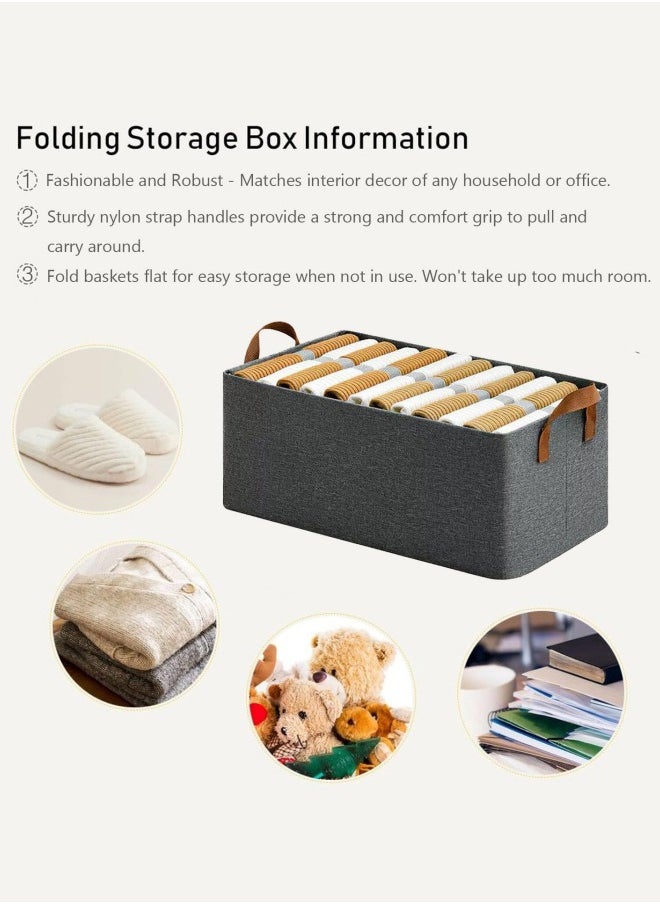 BUPY 2 Piece Folding Storage Box, Linen Storage Baskets, Wardrobe Closets Organizers for All Clothing, Household Sundries Foldable Storage Bins for Toys, Books, Home Supplies, Large Size(Grey)  - Image 4