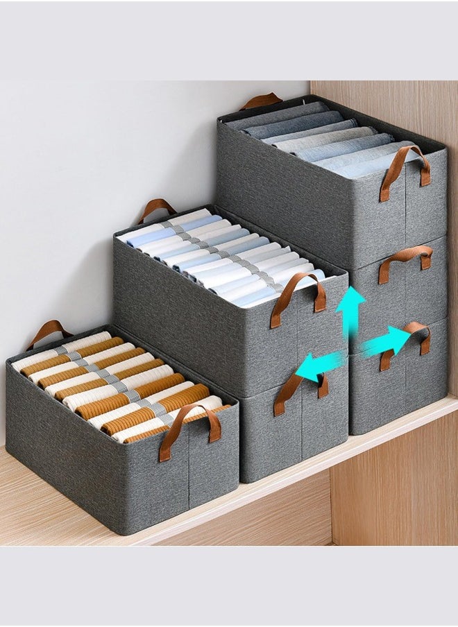 BUPY 2 Piece Folding Storage Box, Linen Storage Baskets, Wardrobe Closets Organizers for All Clothing, Household Sundries Foldable Storage Bins for Toys, Books, Home Supplies, Large Size(Grey)  - Image 5