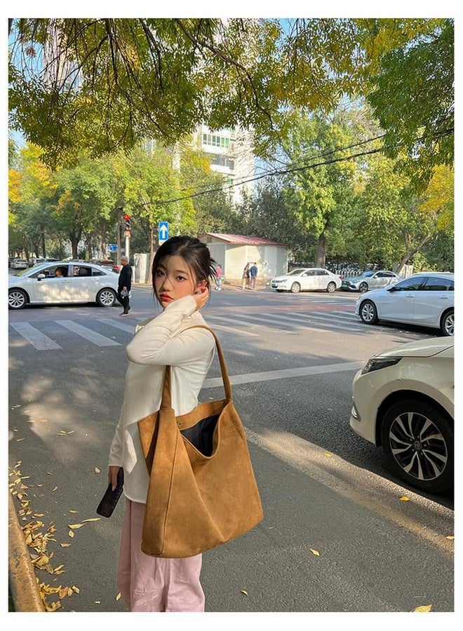 Corduroy Tote Bag for Women Large Shoulder Bag Stylish Purse Trendy Handbag for Work Library Travel (A01-Coffee) - Image 4