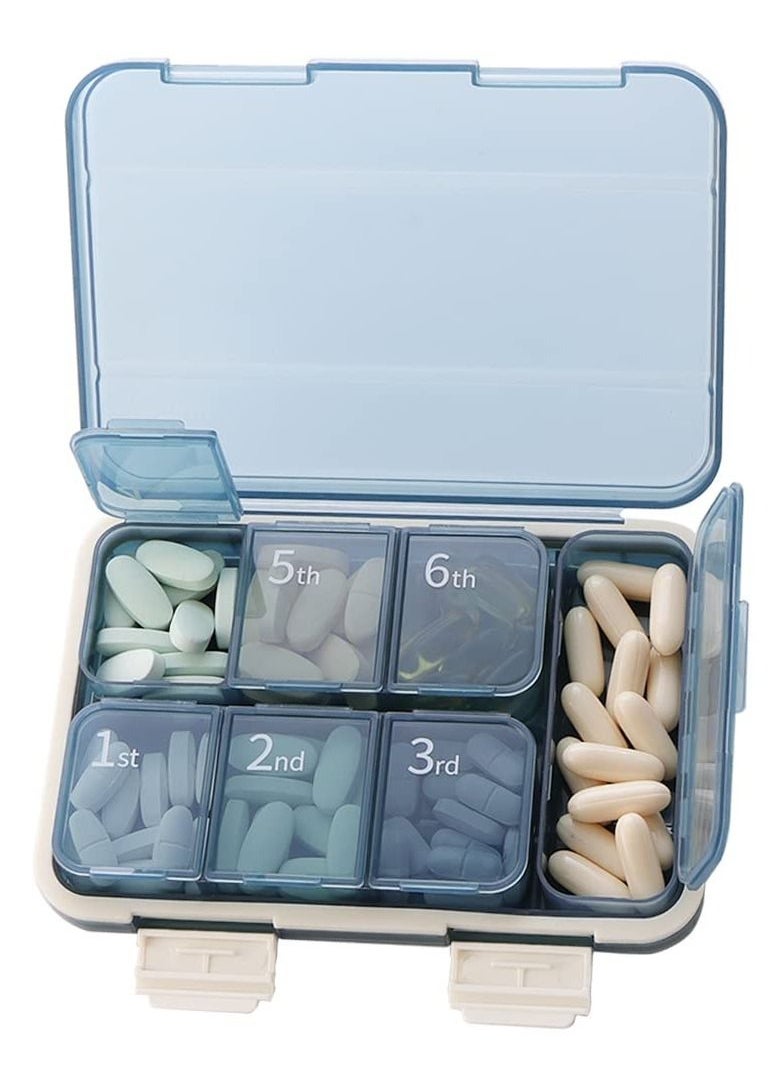 KASTWAVE - 7 Day Portable Vitamin Container with 6 Compartments and 1 XL Compartment Our Extra Large Pill Box Organizer for Medicine Fish Oil and Supplements Blue - Image 1