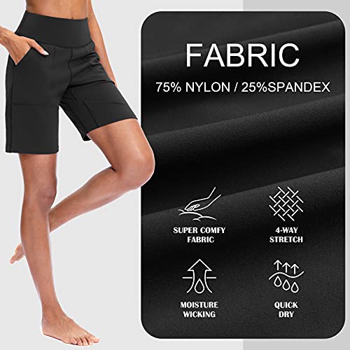 SANTINY Bermuda Shorts for Women with Zipper Pocket Womens High Waisted Long Shorts for Running Workout Athletic(Black_M) - Image 5