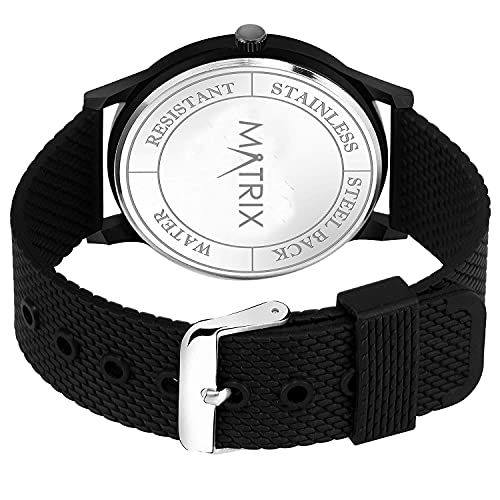 Matrix Men Silicone Analogue Day & Day Wrist Watch for Boys (Black Band and Dial) - Image 2