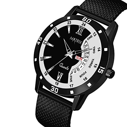 Matrix Men Silicone Analogue Day & Day Wrist Watch for Boys (Black Band and Dial) - Image 5