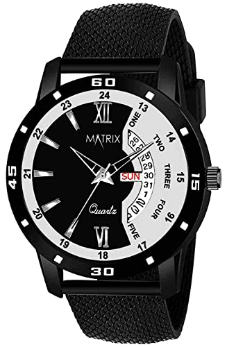 Matrix Men Silicone Analogue Day & Day Wrist Watch for Boys (Black Band and Dial) - Image 1