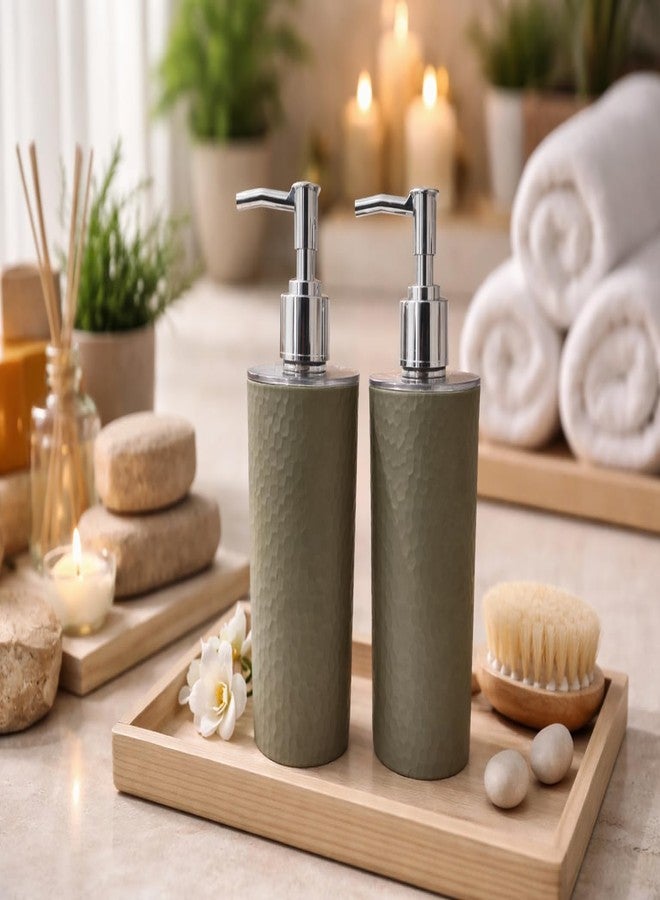 LAGET® 300ml Soap Dispenser for Wash Basin -Textured Design | Kitchen and Bathroom Accessories Items | Liquid Handwash Dispenser Bottle Chrome Finsih Top- Set of 2 (Brown) - Image 1