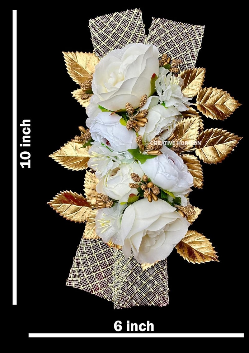 CREATIVE HORIZON White and Golden Leaf Artificial Flower Bunches for Home Decor Pack of 2 10 6 Inch - Image 3
