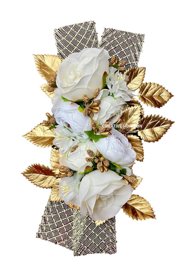 CREATIVE HORIZON White and Golden Leaf Artificial Flower Bunches for Home Decor Pack of 2 10 6 Inch - Image 1