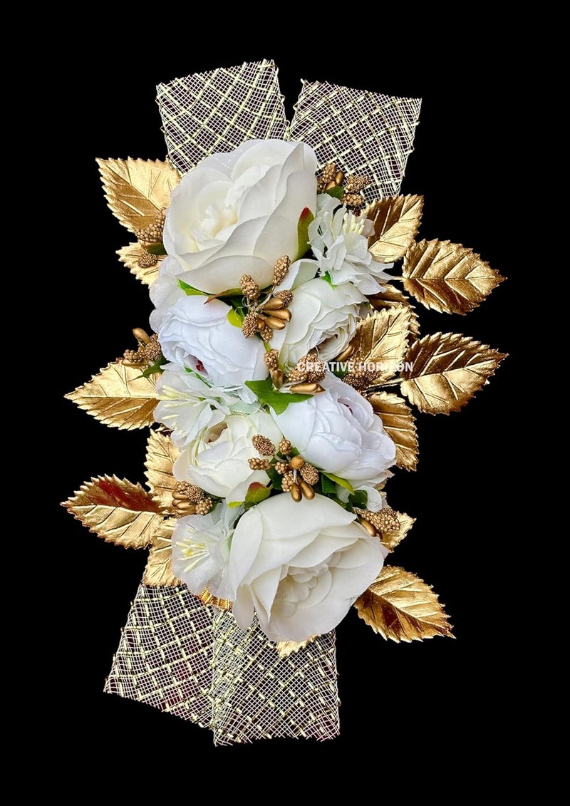 CREATIVE HORIZON White and Golden Leaf Artificial Flower Bunches for Home Decor Pack of 2 10 6 Inch - Image 5