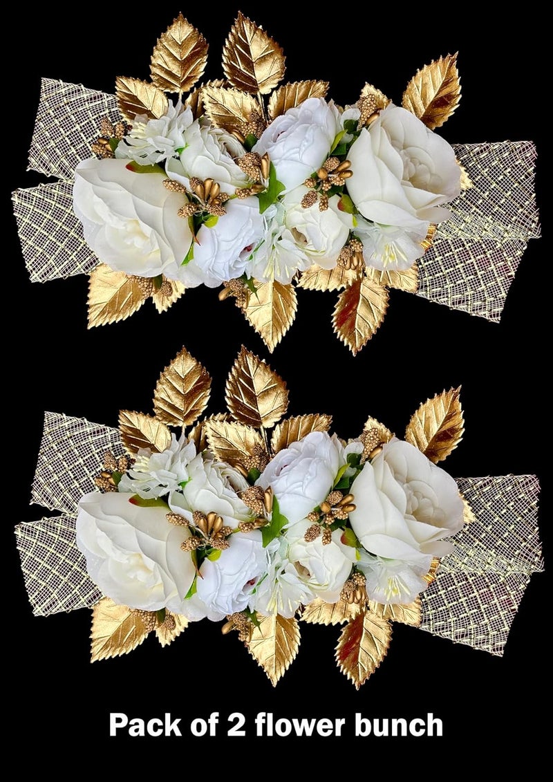 CREATIVE HORIZON White and Golden Leaf Artificial Flower Bunches for Home Decor Pack of 2 10 6 Inch - Image 2