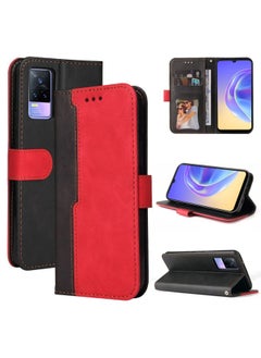 HuHa Case Cover For vivo V21e / Y73 2021 Business Stitching-Color Horizontal Flip PU Leather Case with Holder & Card Slots & Photo Frame Red 